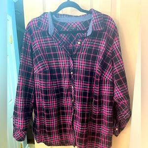 Talbot’s Pink and Blue Plaid button down shirt w/roll tab sleeves
